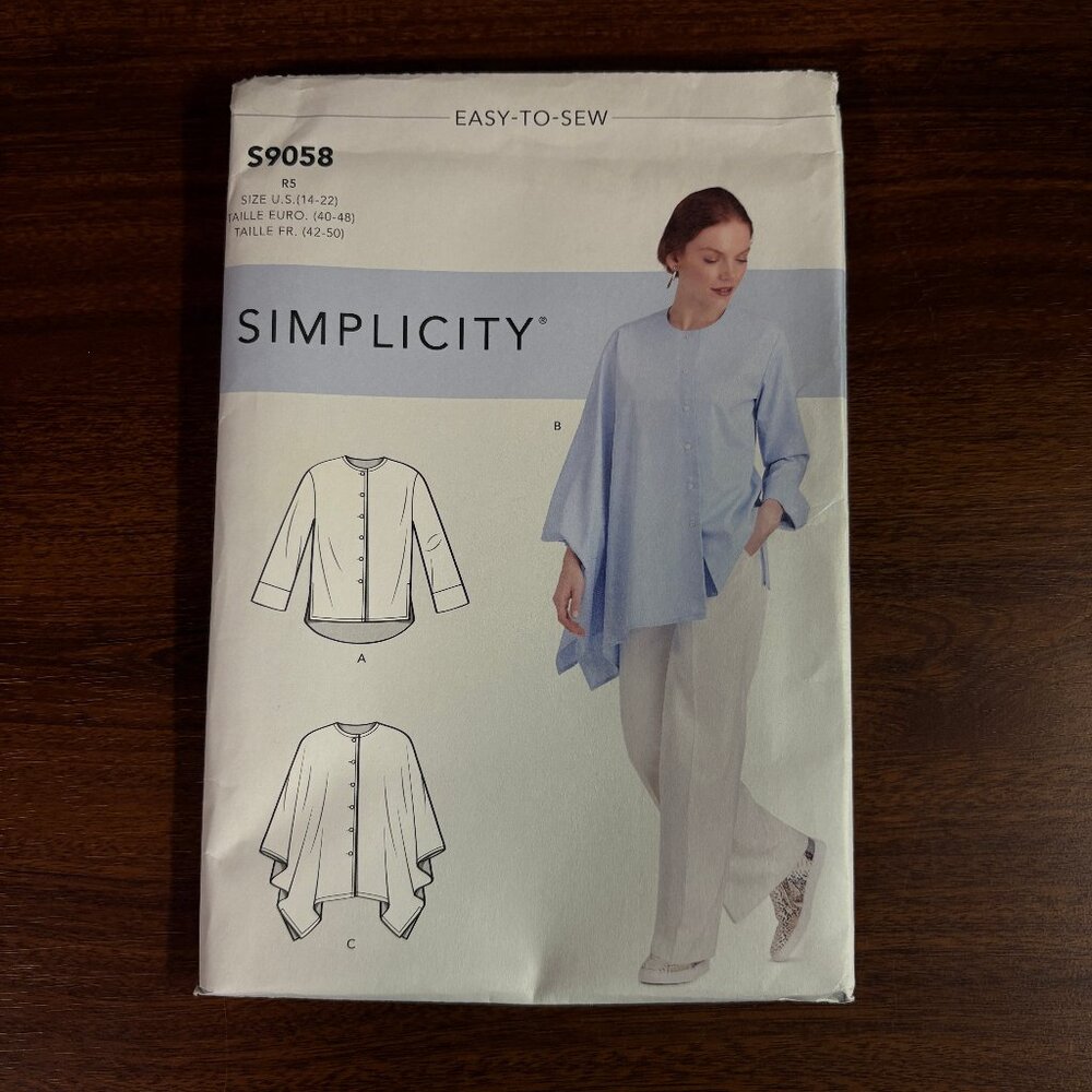 Simplicity Pattern S9058 for Misses' Shirt with Asymmetrical Drape Variations